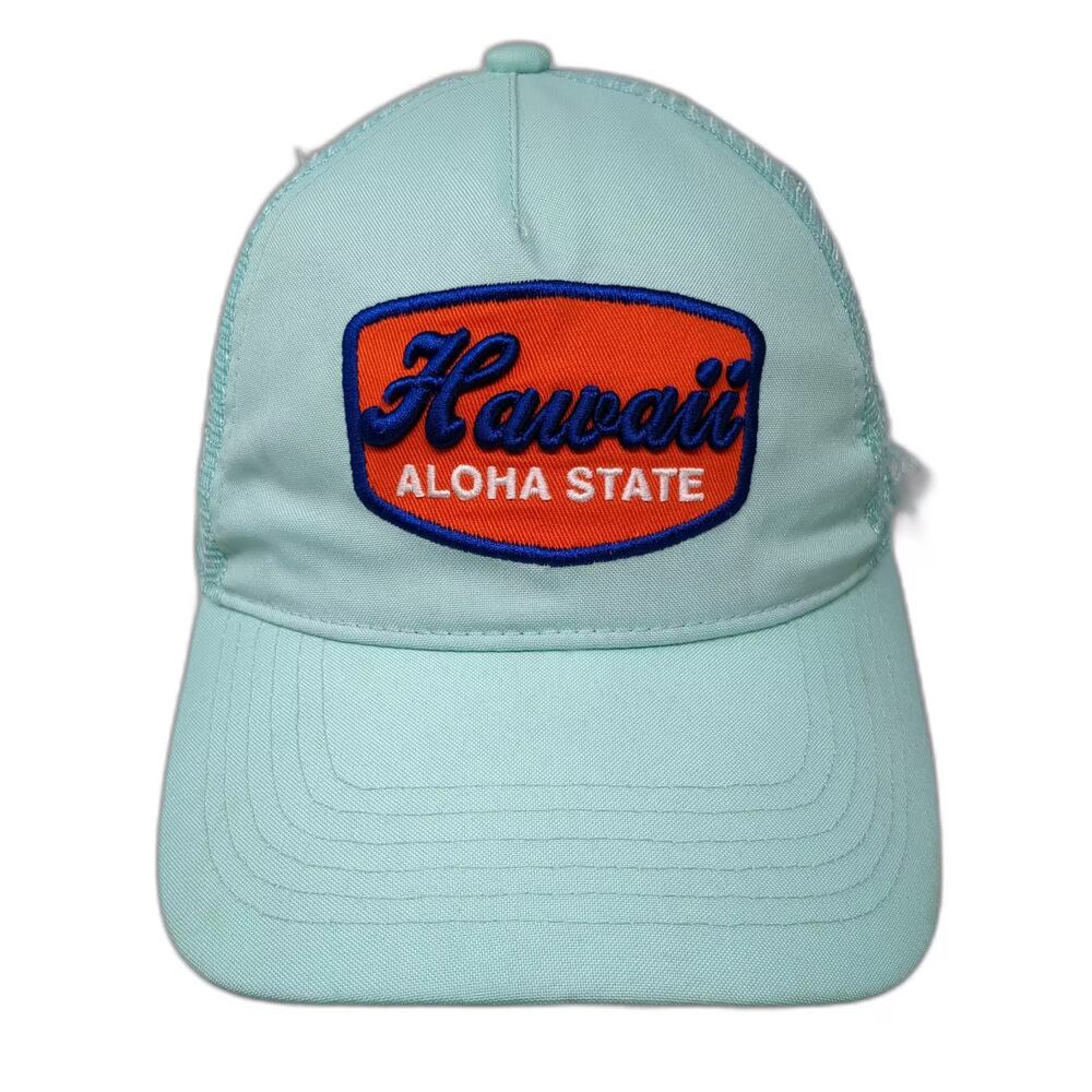 Aloha Hawaii Trucker Hat Blue Orange Snapback OS State Patch Mesh Embroidered
